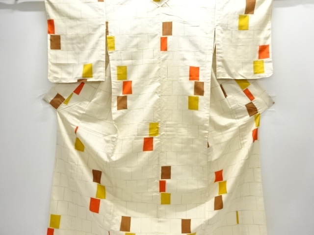 JAPANESE KIMONO / ANTIQUE MASU PATTERN WOVEN TSUMUGIHITOE KIMONO
